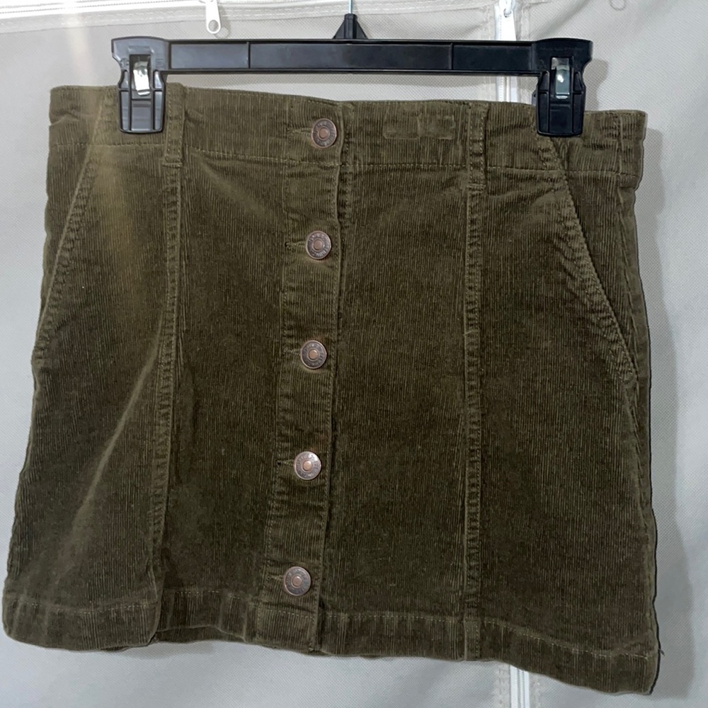 Green Corduroy Button Up Skirt